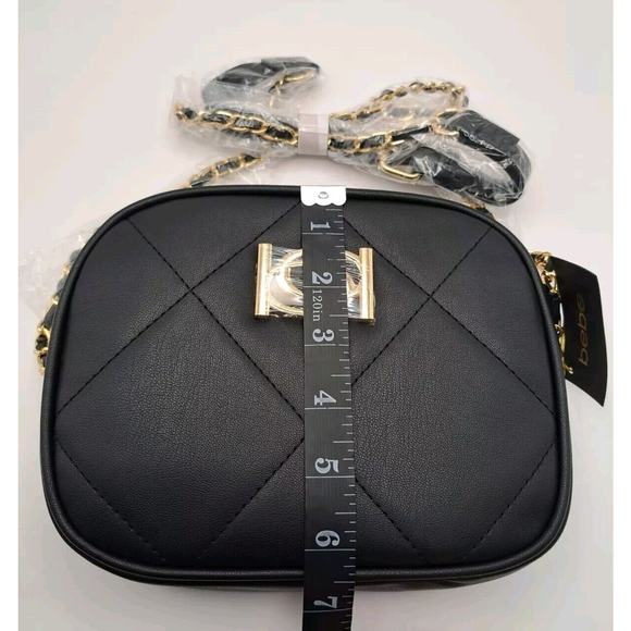 Bebe Women's Black And Gold‎ Chain Strap Top Zip Gio Square Crossbody Bag - Picture 6 of 7